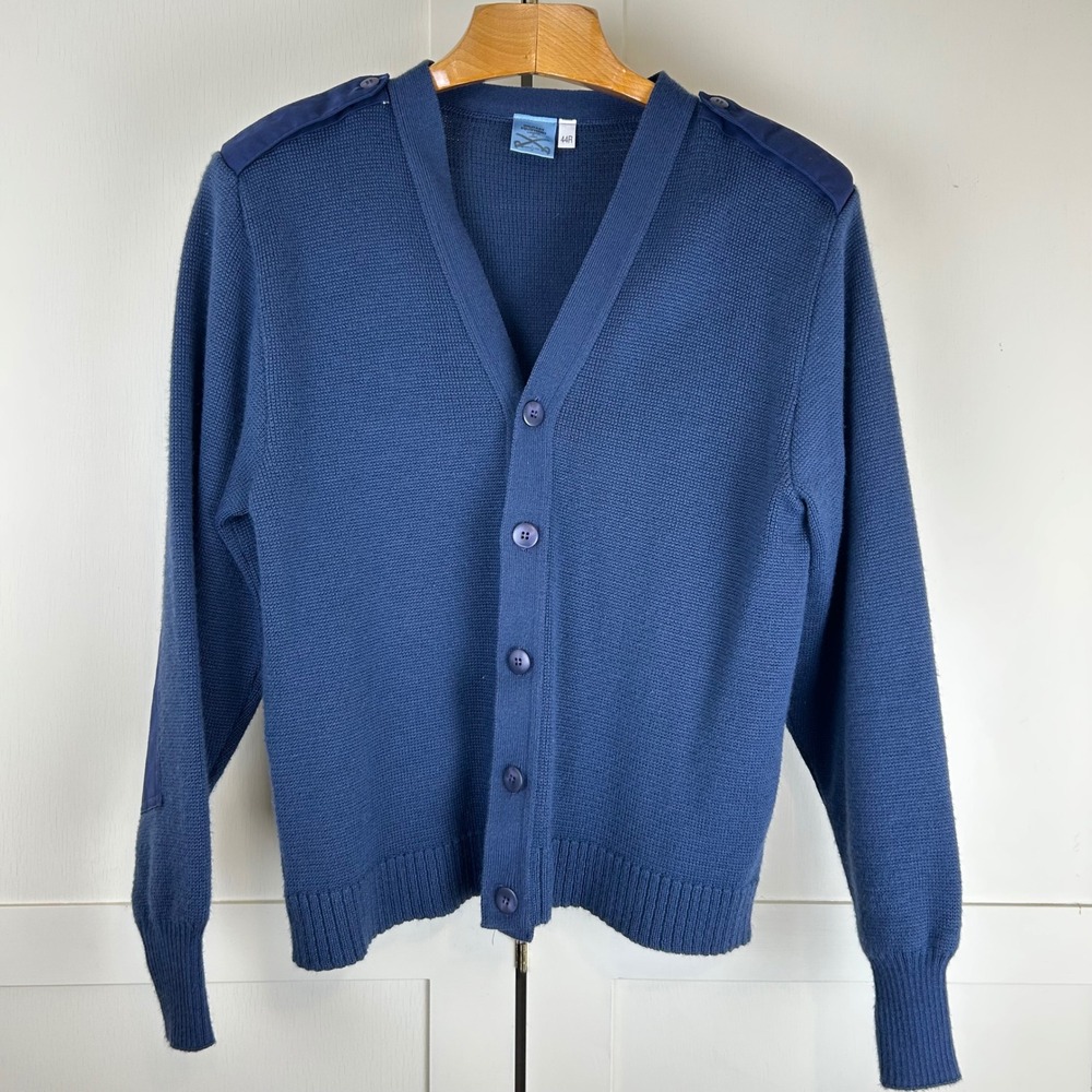 Vintage Military Equipment Corp Wool Cardigan Blue 44R Epaulets Gorpcore Utility